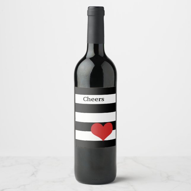 Black and White Stripes w/Red Heart Wine Label (Front)