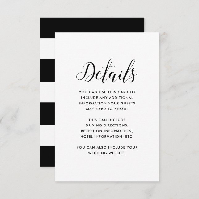 Black and White Stripes Wedding Guest Details Enclosure Card (Front/Back)