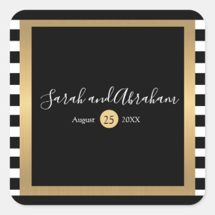 Black and White Stripes Wedding Stickers
