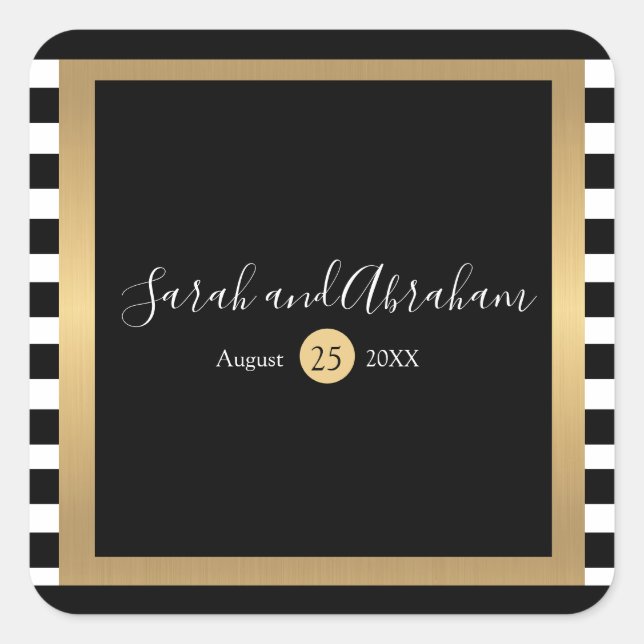 Black and White Stripes Wedding Stickers (Front)