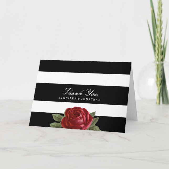 Black and White Stripes Wedding Thank You Cards (Front)