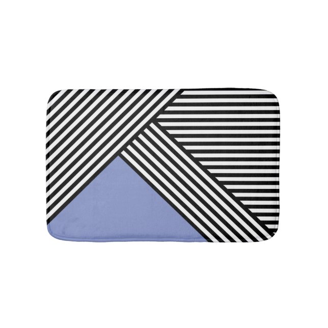 Black and white stripes with blue triangle  bath mat (Front)