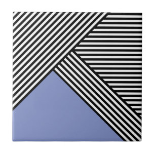 Black and white stripes with blue triangle ceramic tile