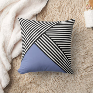 Black and white stripes with blue triangle cushion