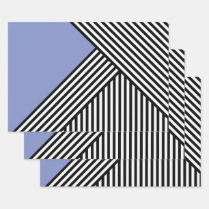 Black and white stripes with blue triangle wrapping paper sheet