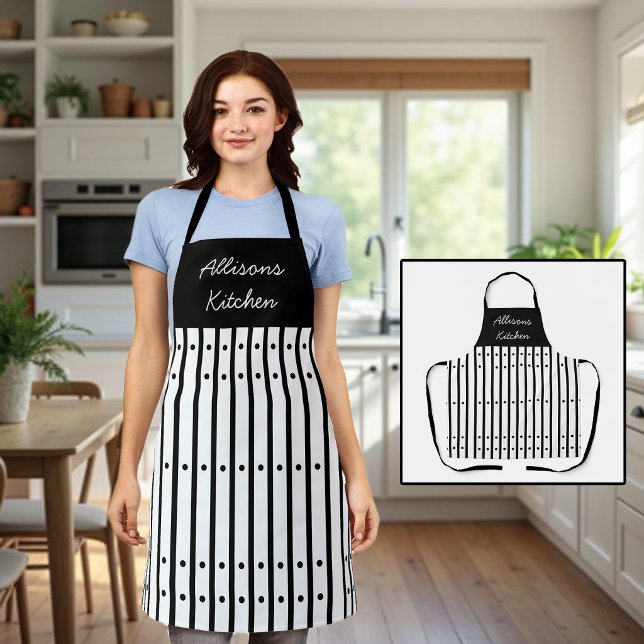 Black and white stripes with dots. Custom  Apron (Creator Uploaded)