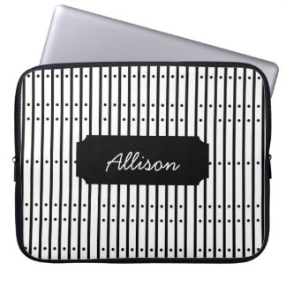 Black And White Stripes With Dots, Custom  Laptop Sleeve
