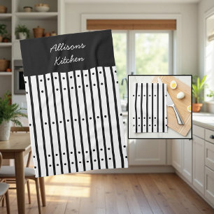 Black and white stripes with dots. Custom  Tea Towel