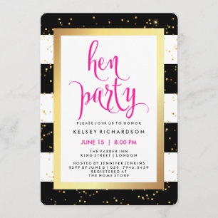 Black and White Stripes with Gold Hen Party Invitation