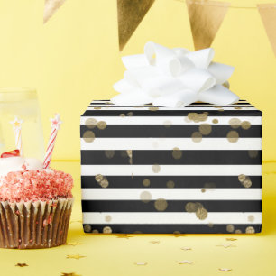 Black and White Stripes with Gold Wrapping Paper