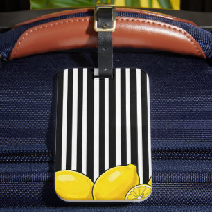 Black and white stripes with lemons luggage tag