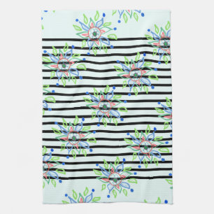 Black And White Stripes With Modern Design Tea Towel