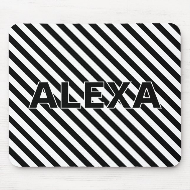 Black and White Stripes with Name Mouse Pad (Front)