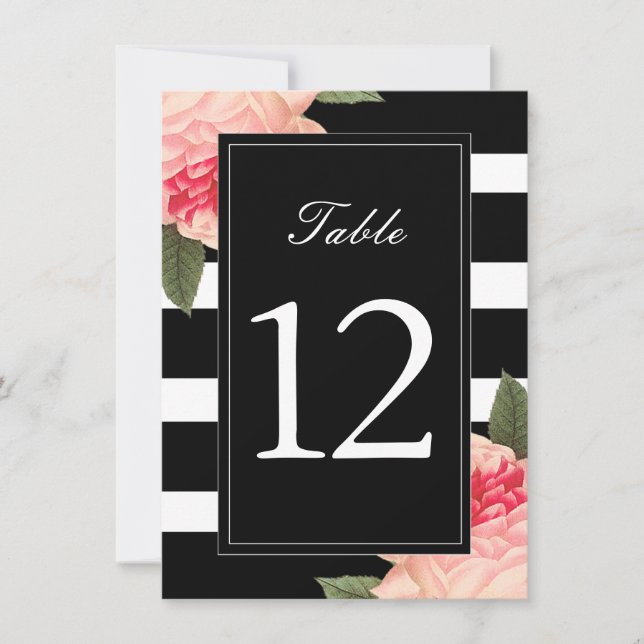 Black and White Stripes with Peonie Table Numbers (Front)