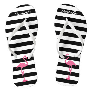 Black and White Stripes with 🦩 Pink Flamingo Thongs