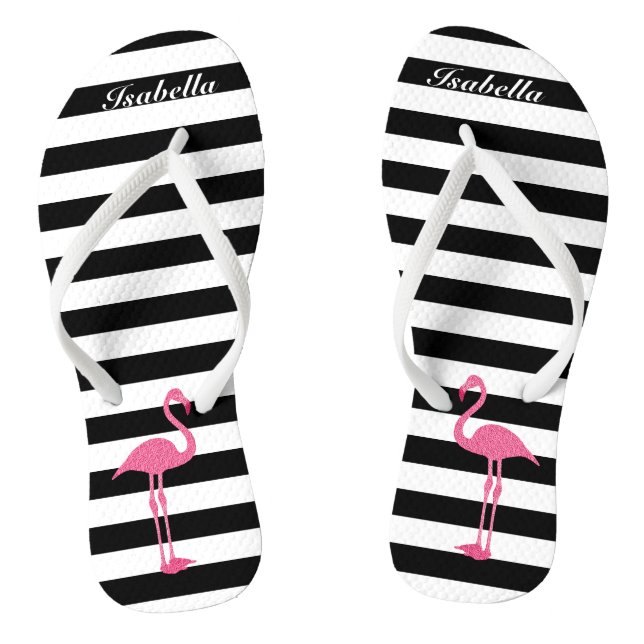 Black and White Stripes with 🦩 Pink Flamingo Thongs (Footbed)
