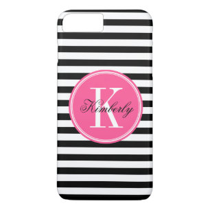 Black and White Stripes with Pink Monogram iPhone 8 Plus/7 Plus Case