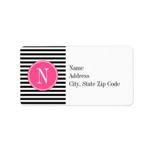 Black and White Stripes with Pink Monogram Label