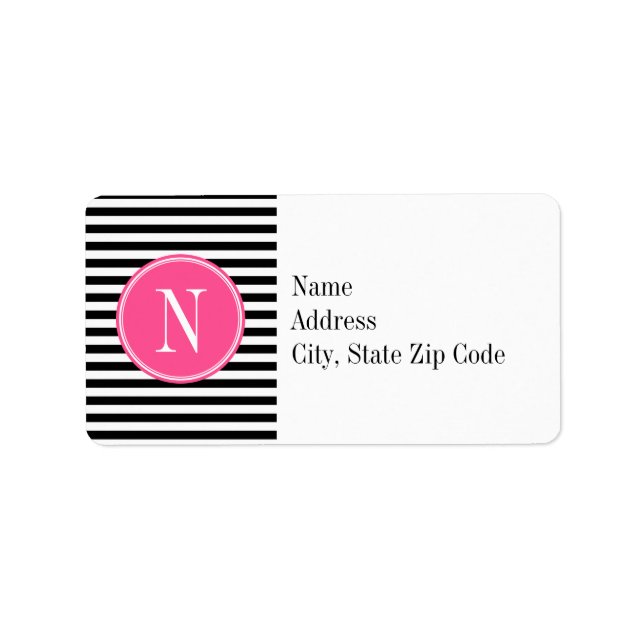 Black and White Stripes with Pink Monogram Label (Front)