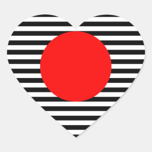 Black and white stripes with red monogram circle heart sticker