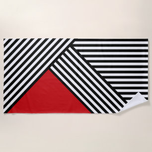 Black and white stripes with red triangle beach towel