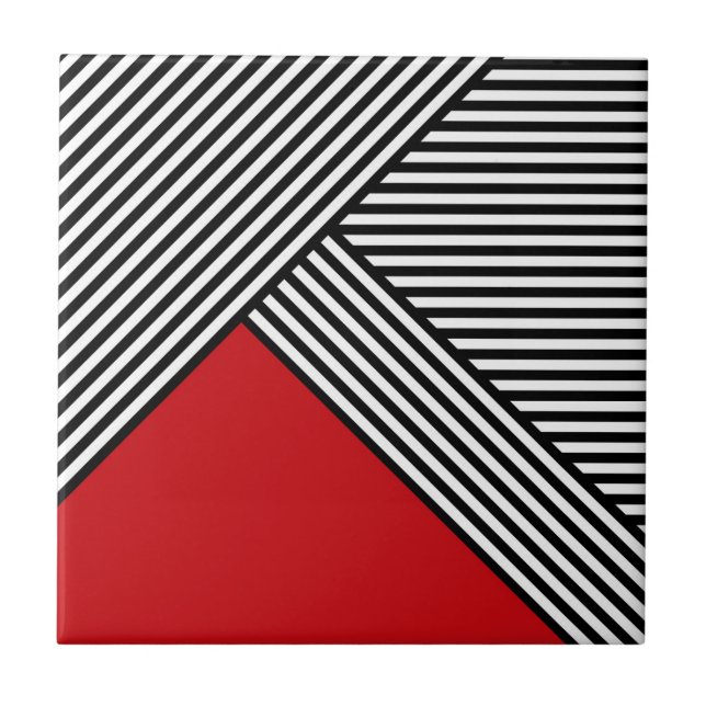 Black and white stripes with red triangle ceramic tile (Front)