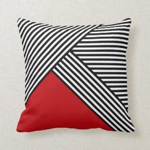 Black and white stripes with red triangle cushion