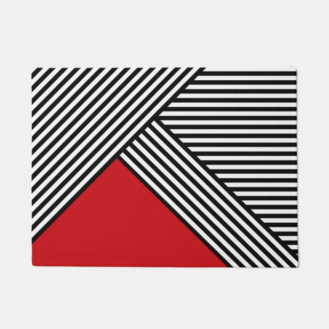 Black and white stripes with red triangle doormat (Front)