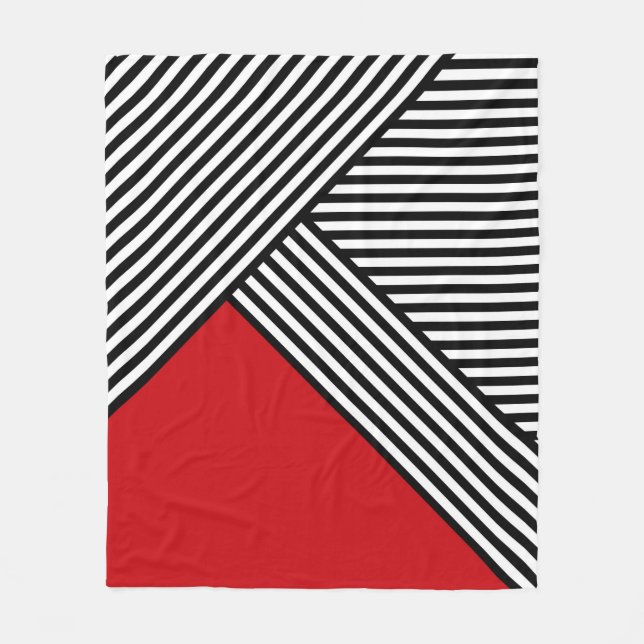 Black and white stripes with red triangle fleece blanket (Front)