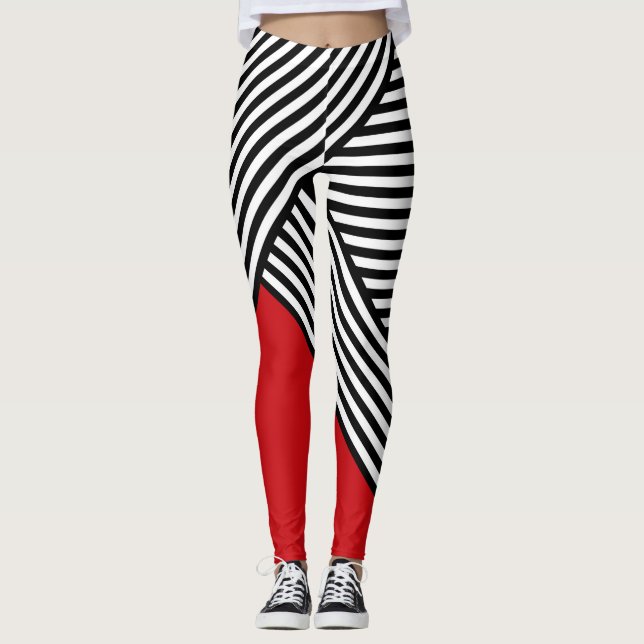 Black and white stripes with red triangle leggings (Front)