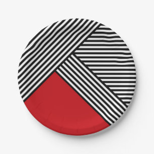 Black and white stripes with red triangle paper plate