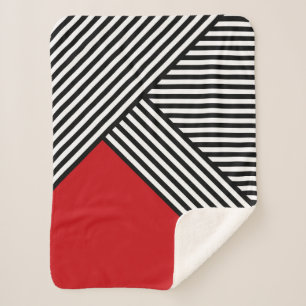 Black and white stripes with red triangle sherpa blanket
