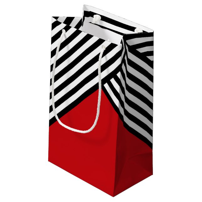 Black and white stripes with red triangle small gift bag (Back Angled)