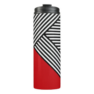 Black and white stripes with red triangle thermal tumbler