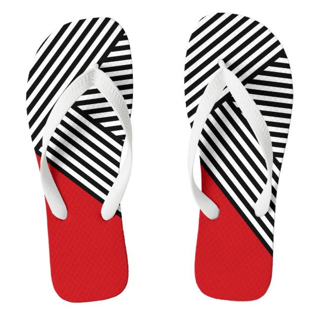 Black and white stripes with red triangle thongs (Footbed)