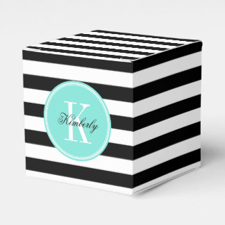 Black and White Stripes with Turquoise Monogram Favour Box