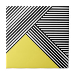 Black and white stripes with yellow triangle ceramic tile