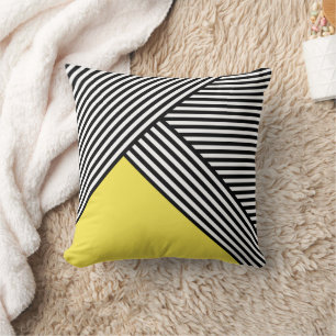 Black and white stripes with yellow triangle  cushion