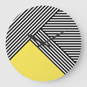 Black and white stripes with yellow triangle large clock