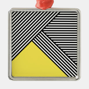 Black and white stripes with yellow triangle  metal ornament