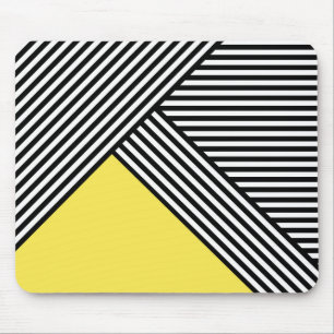 Black and white stripes with yellow triangle mouse pad