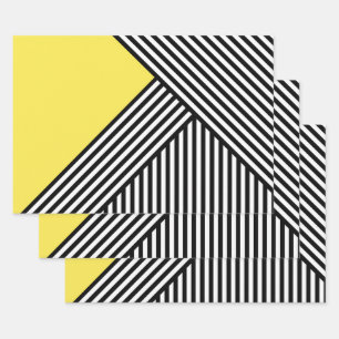 Black and white stripes with yellow triangle  wrapping paper sheet