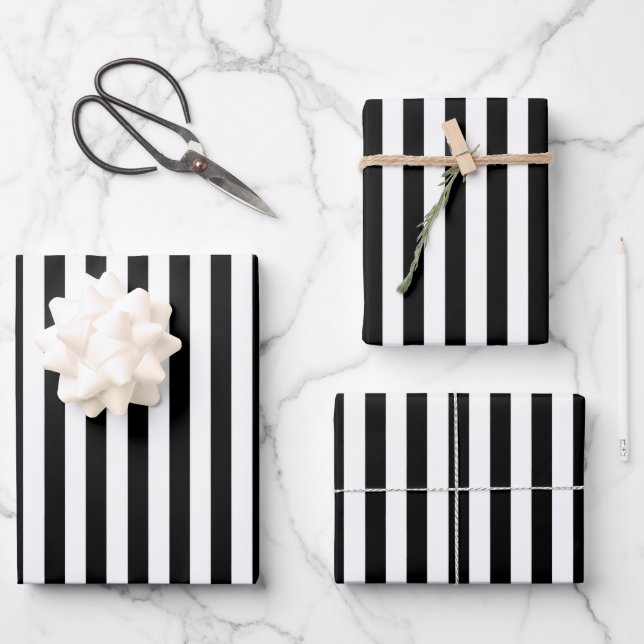 Black And White Stripes Wrapping Paper Sheet (Front)