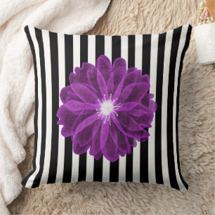 Black and White Stripes Xray Flower Floral Pattern Cushion
