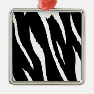 Black and White Strips Metal Ornament