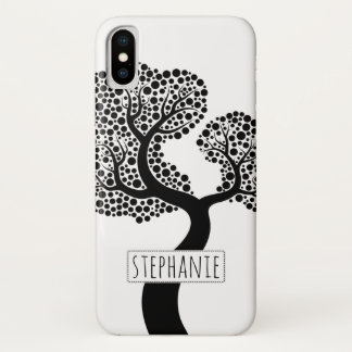 Black and white stylised tree and name iPhone x case