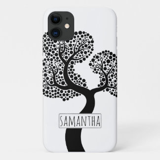 Black and white stylised tree and name iPhone 11 case