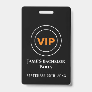 Black and White Stylish Bachelor Party VIP Access  ID Badge