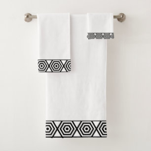 Black and White Stylish Geometric Frame Bath Towel Set