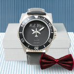 Black and White Stylish Groosman Best Man Watch<br><div class="desc">Make an unforgettable gift to your best man / groomsman with this stylish black and white retro watch! Featuring your wedding date, the name of your best man and a stylish plane hinting at adventure and fun, this elegant groosman gift is a perfect wedding favour for your bestman. Love the...</div>